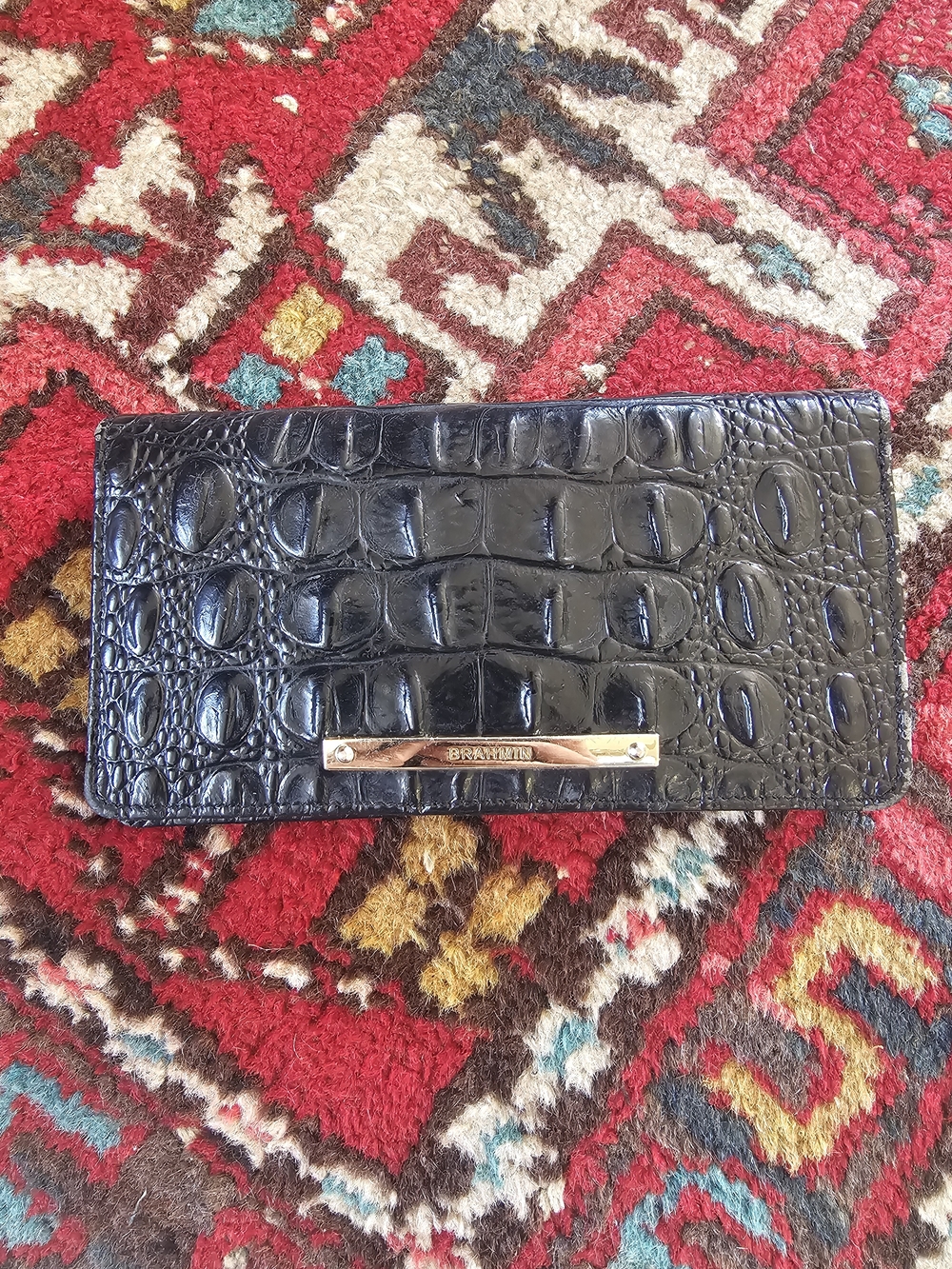 Brahmin Black Croc-Embossed Leather Wallet